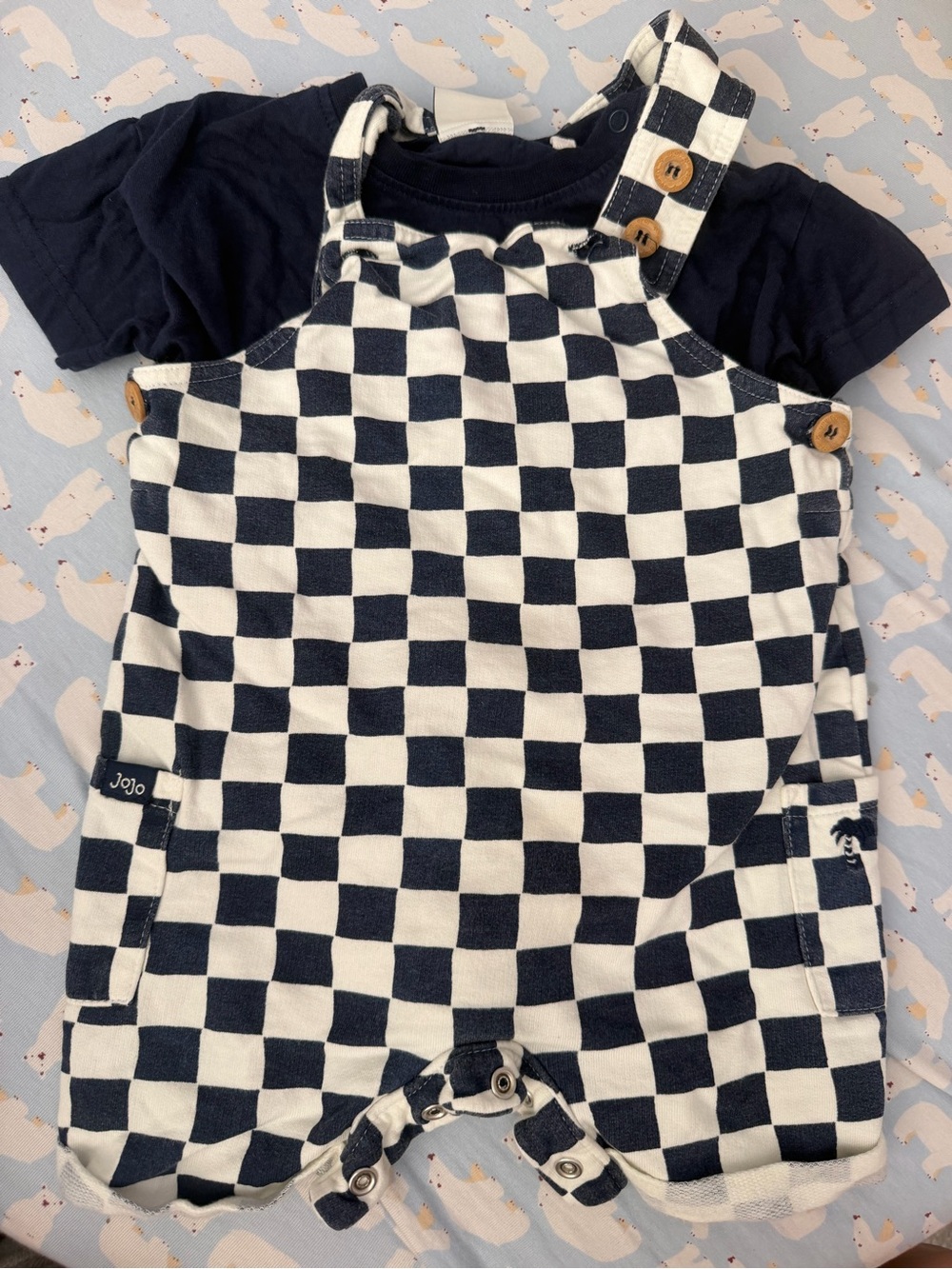 Checkerboard Navy & White Baby Overalls